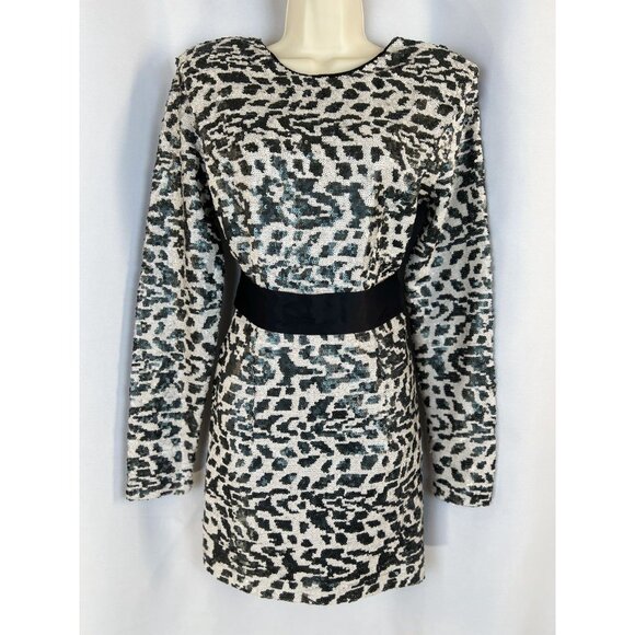 NEW ROTATE Wanda Sequined Mini Dress in White Black Raven Combo $370 - Picture 3 of 13